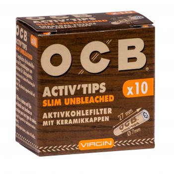 OCB Activ Tips Slim Unbleached Virgin 7mm Aktivkohlefilter mit Keramikkappen 27x